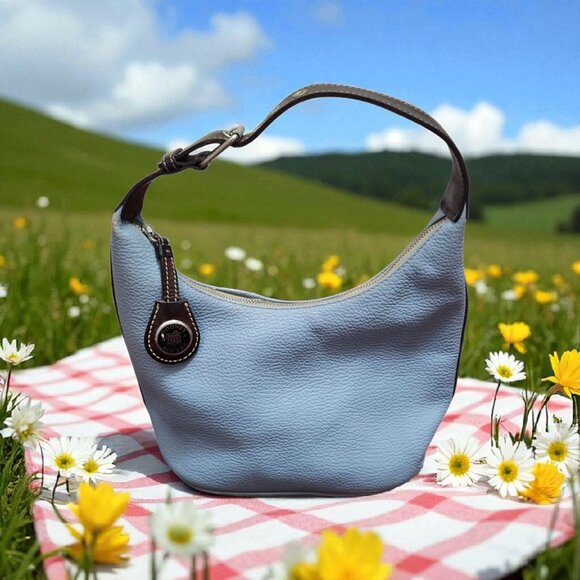 Dooney and Bourke Light Blue Pebbled Leather Mini  Hobo Strap & Zip Closure - Picture 1 of 16